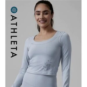 Athleta Blue Long Sleeve Crop Workout AthleticTop